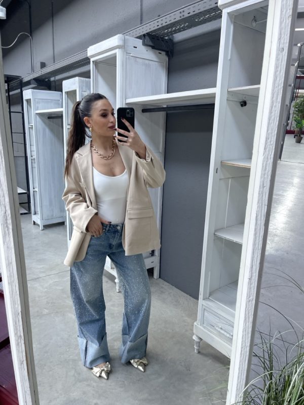 Jeans a palazzo strass A3361 - immagine 2